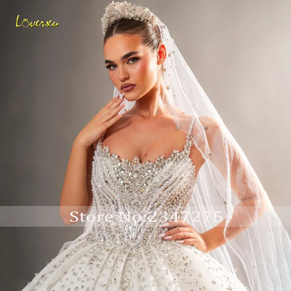 Loverxu A-Line Glitter Wedding Dresses Spaghetti Straps Vestido De Novia Lace Sequined Pearls Exquisite Custom Made Bridal Gowns