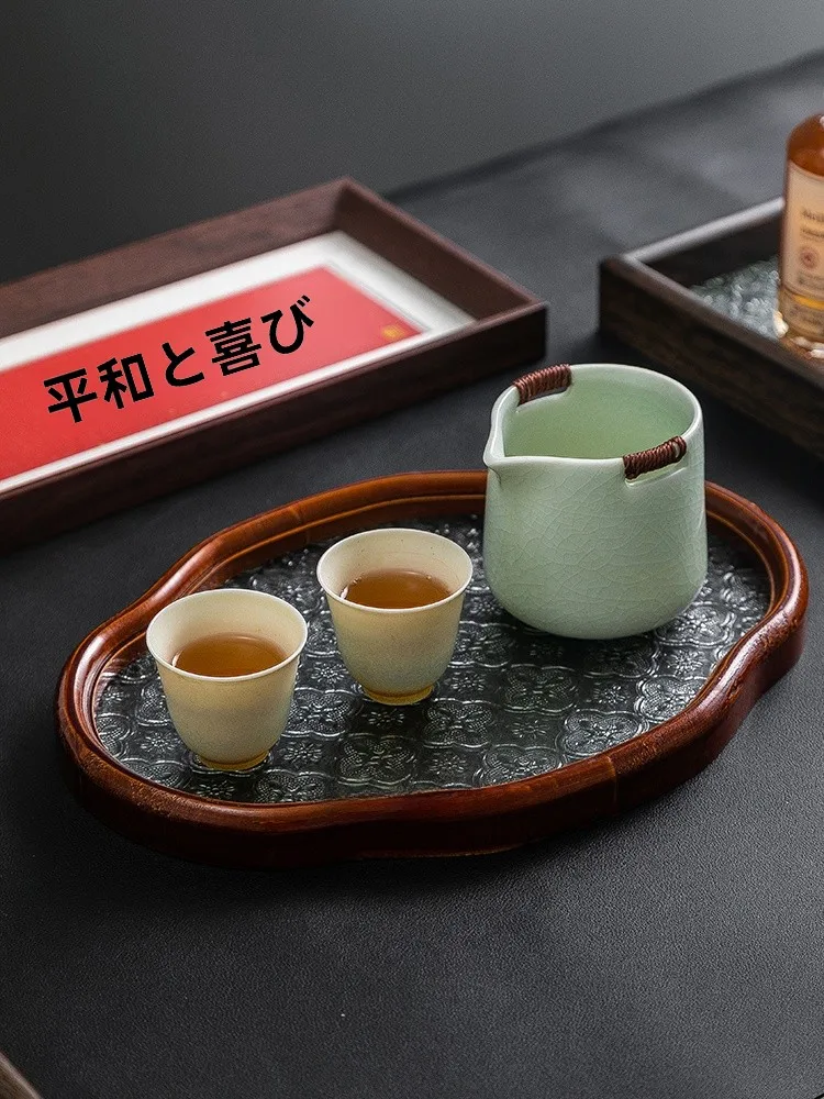 

Элитный чайный поднос в китайском стиле с эллиптической формой, стеклянными чашками для фруктов и тарелкой для закусок, винтажный деревянный поднос в японском стиле.