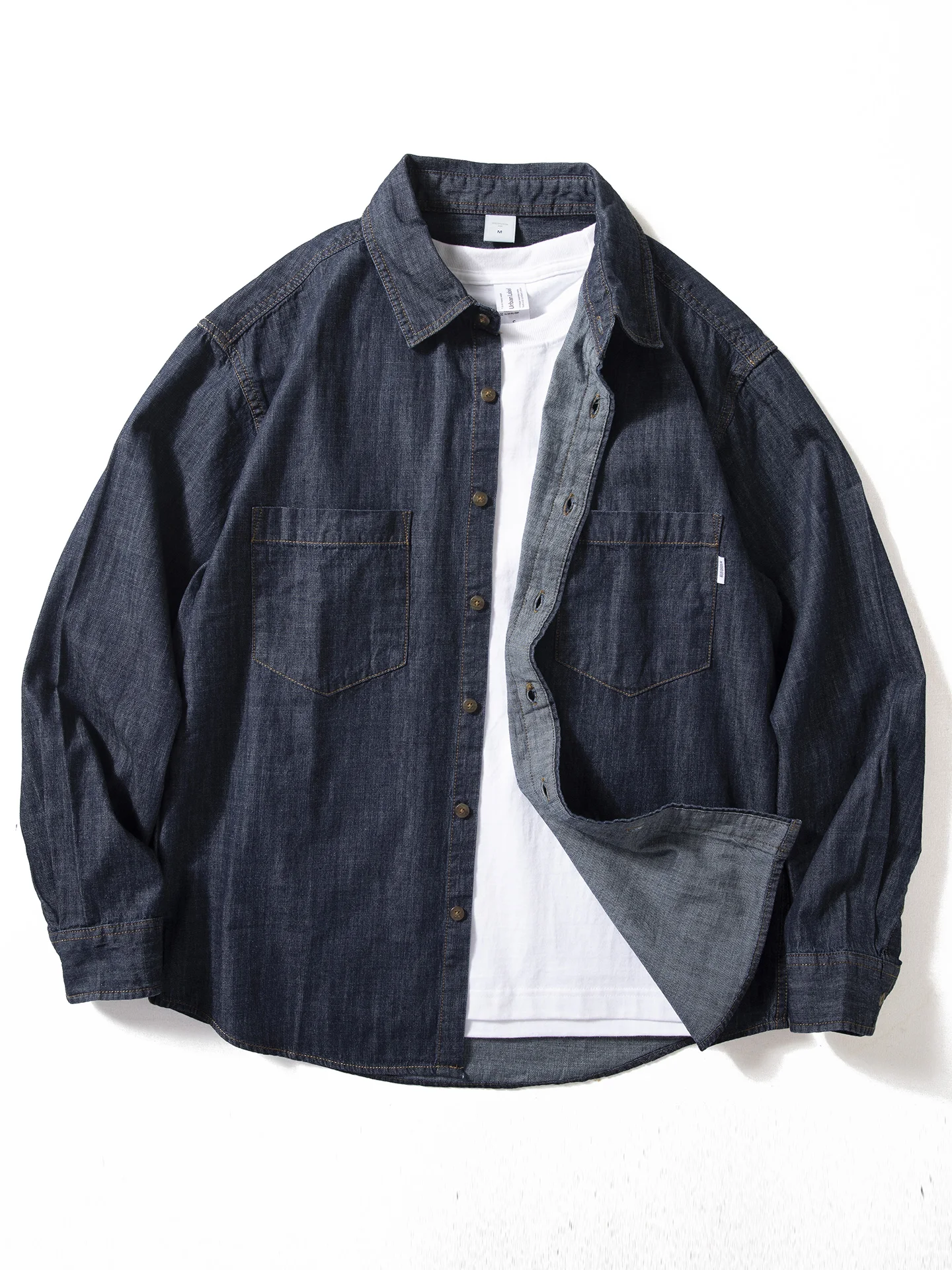 

Ретро-куртка из хлопкового денима для мужчин, осенняя, с длинным рукавом, свободного кроя, повседневная рабочая одежда, молодежная, модная, дышащая, влагоотводящая, китайское производство.