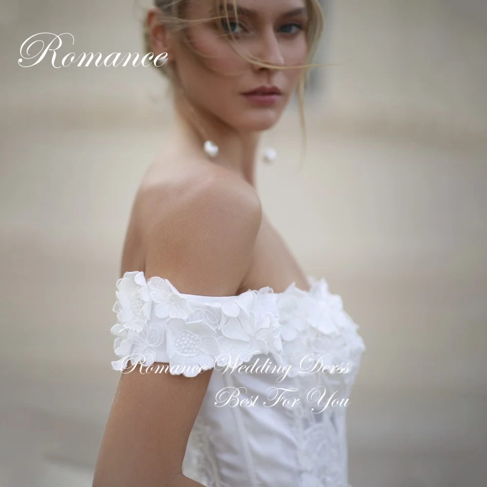 Eleganckie suknie ślubne w kształcie litery A z koronkowymi aplikacjami, odkryte ramiona, 2025, kwiaty, dekolt w łódkę, długość do kostek, Vestidos De Novia, możliwość personalizacji.