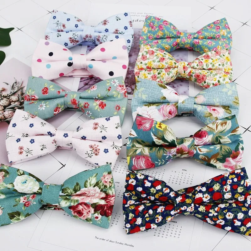 Mens Floral Bow Tie Flexible Bowtie Smooth Necktie Soft Cotton Butterfly Decorative Pattern Dot Flower Print Bow Ties