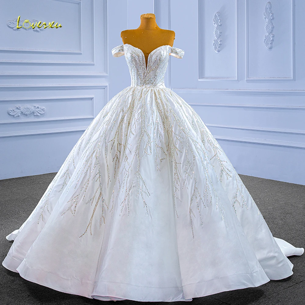 

Loverxu Ball Gown Satin Wedding Dresses 2024 Sweetheart Off The Shoulder Princess Vestido De Novia Lace Sequined Robe De Mariee