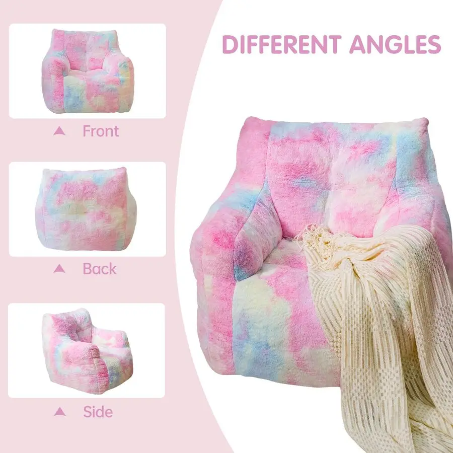 

Bean Bag Chair with Filling, Faux Fur Comfy BeanBag Chairs for Teens, Adults, Bedroom, Living Room, Reading Rainbow