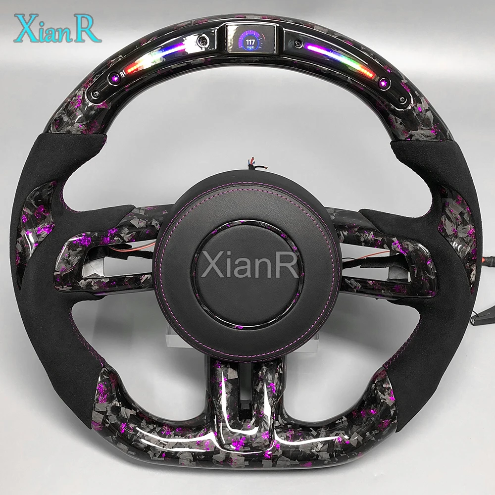 High Quality Customized Steering Wheel for Ford Mustang LED Purple Forged Carbon Fiber with Paddle Shifters and Shift Knobs