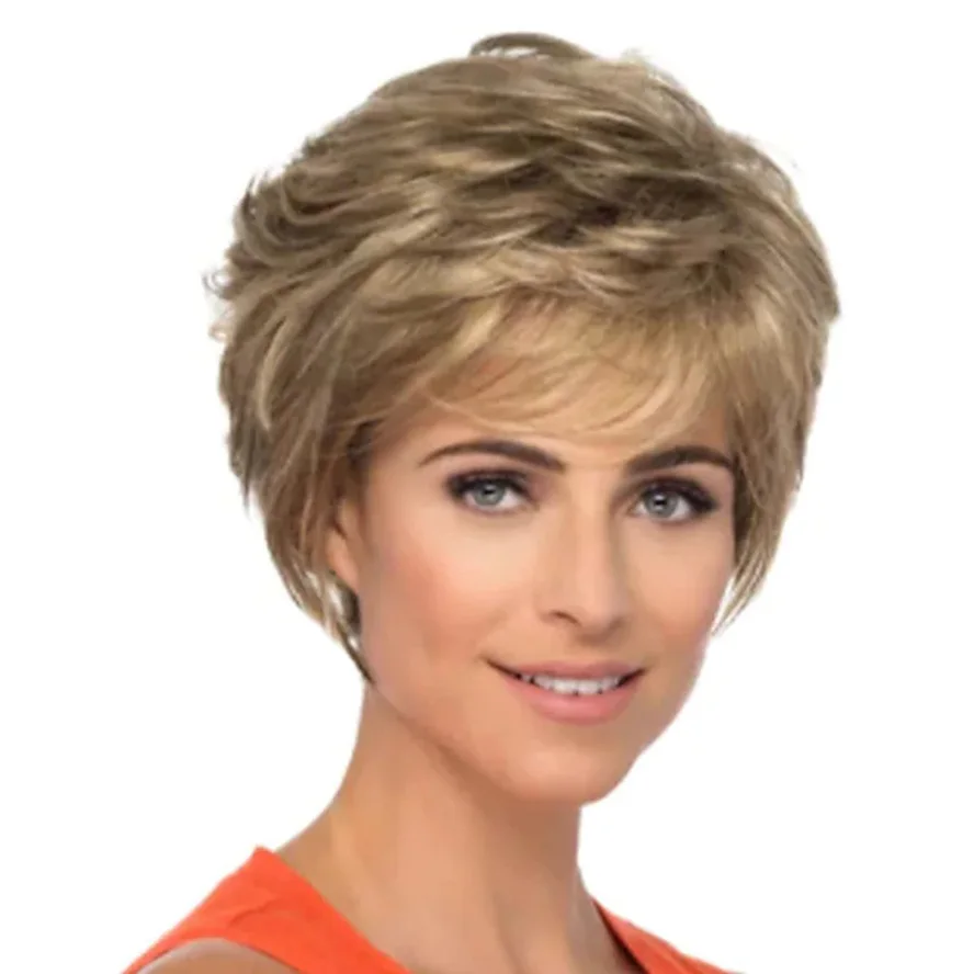 10 Inch Synthetische Haarvervangende Pruiken-Natuurlijk Ogende Blonde Pruik Met Pony, Korte Rechte Gelaagde Pruiken Voor Vrouwen