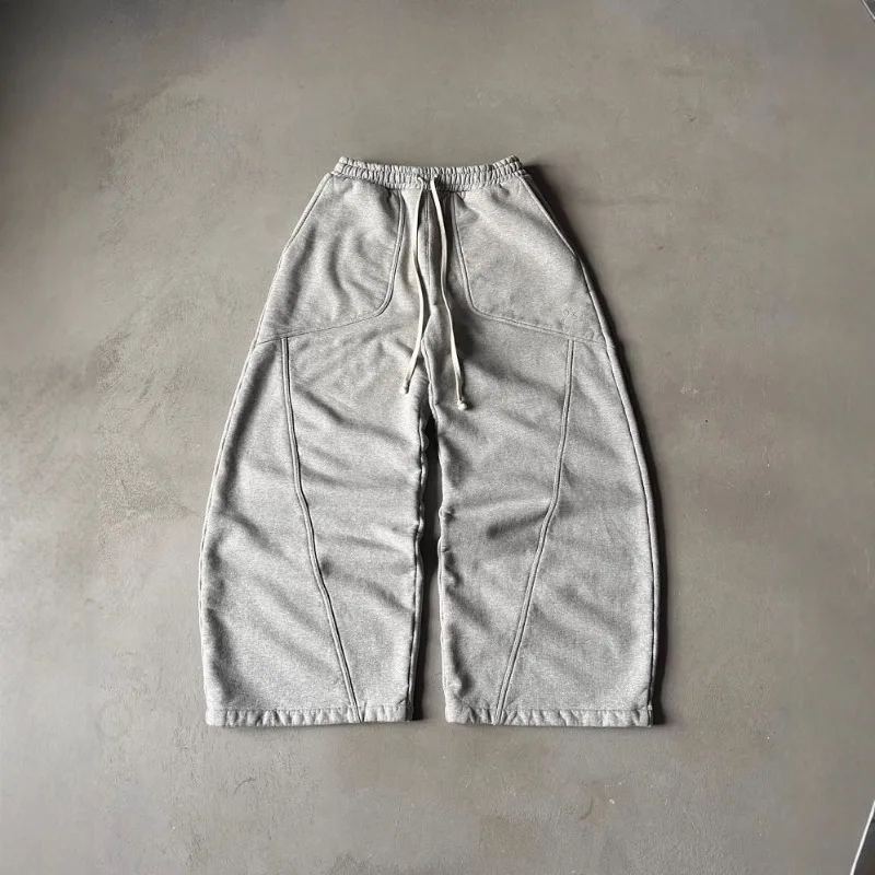 Deeptown Grey Vintage Y2k Women's Sweatpants Harajuku Oversized Wide Leg  American Style Man Pants Baggy Casual Hip Hop Trousers