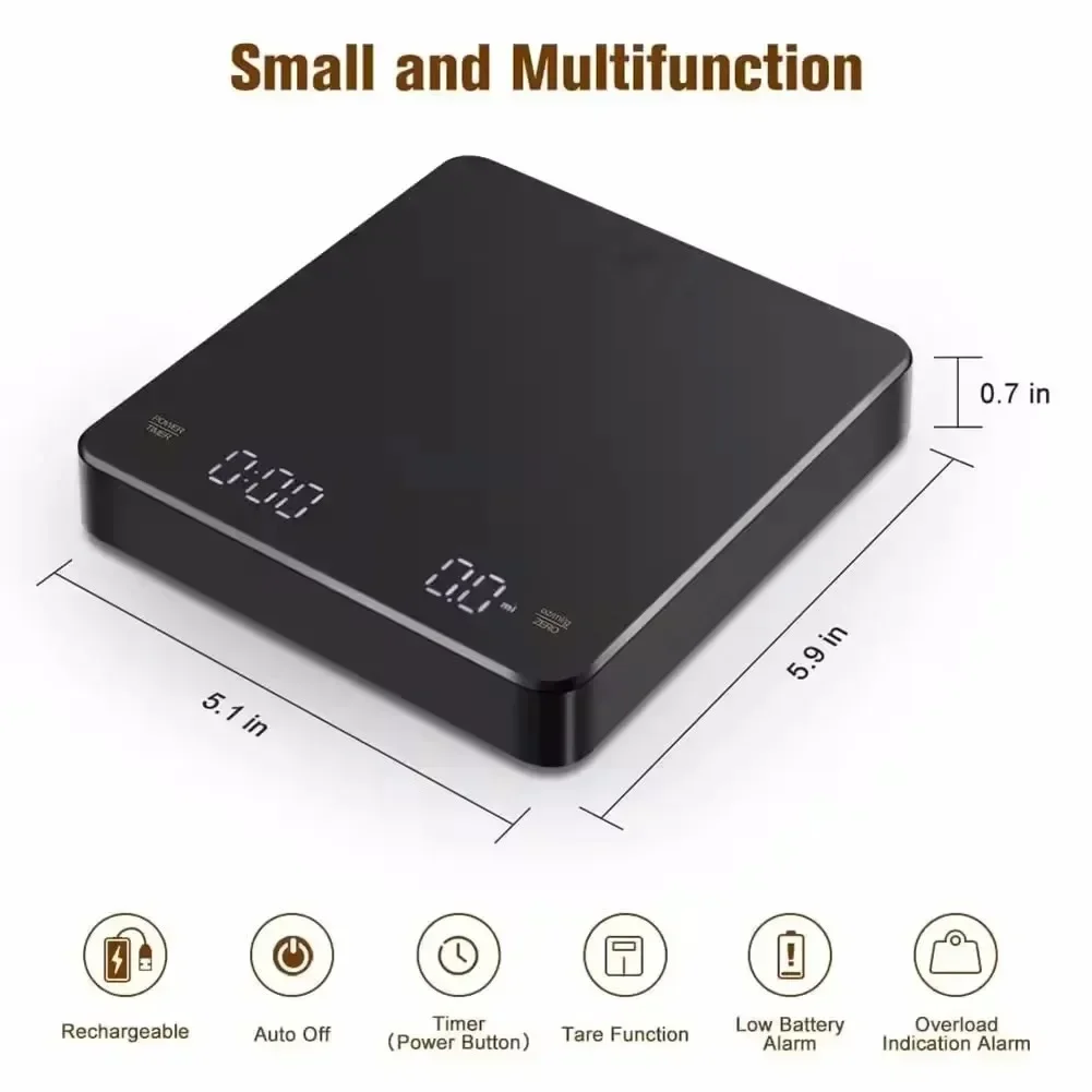 0.1g Precision Digital Kitchen Scale with Timer USB Powered LED Screen 3KG Food Scale for Espresso Coffee Oz/g/ml Units