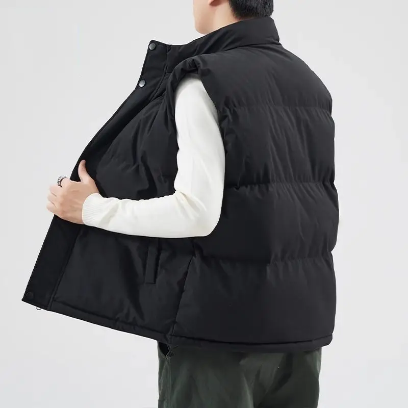 

Bla Thiened Cotton Vest Men's Outerwear Spring Autumn Warmth Stand Fit Zipper Closure Polyester Fiber Workwear