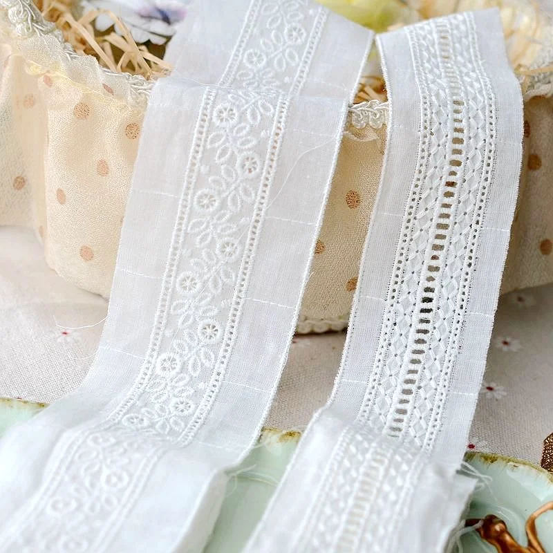 4.3CM/5.5CM Wide White Cotton Cloth Floral Embroidered Lace Fabric Fringe Ribbon Edge Trim Dress Collar DIY Sewing Guipure Decor