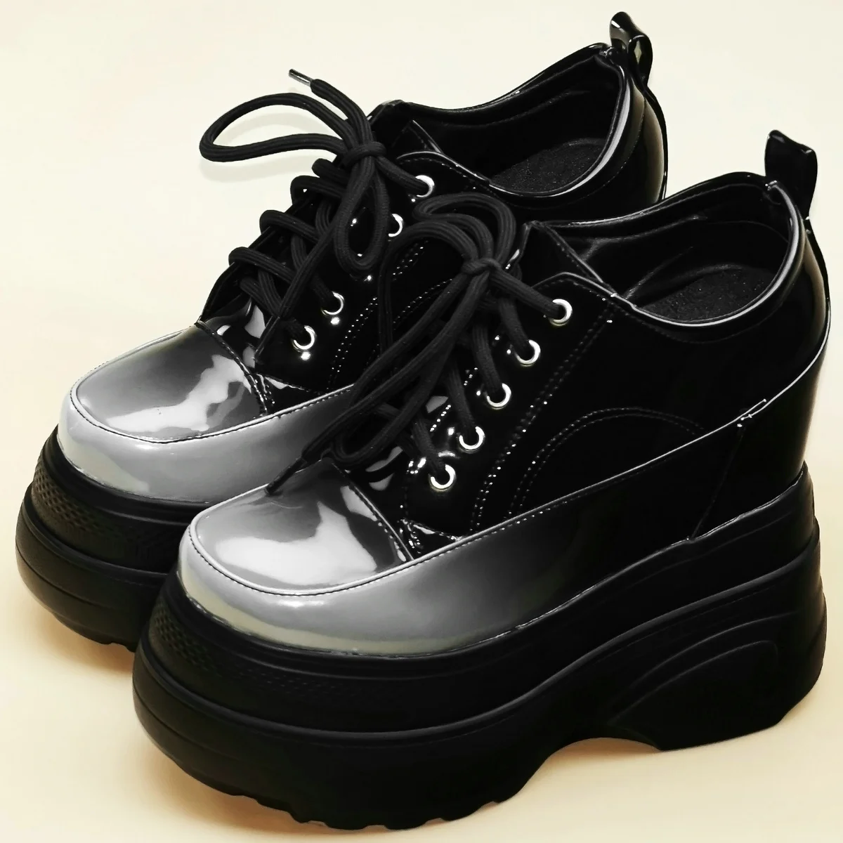 

16cm High Heel Pumps Plus Size Shoes Women Patent Leather Wedges Ankle Boots Female Round Toe Fashion Sneakers Big Size Shoes