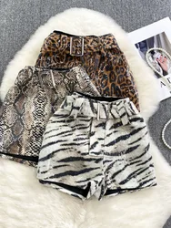 Winter Sequined Casual Wide Leg Short Pants Women Leopard High Waist Thermal Shorts Tights Sexy & Cub Slim Thicken Shorts Pants