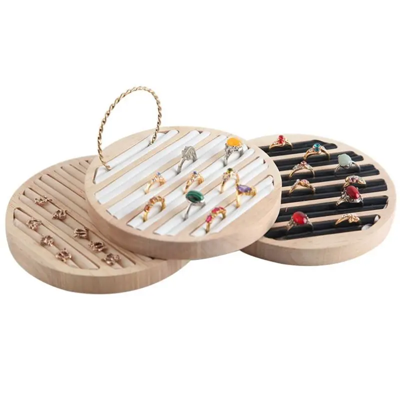

Portable Round Flat Collect Jewelry Box Ring Display Tray Organizer Gift Box