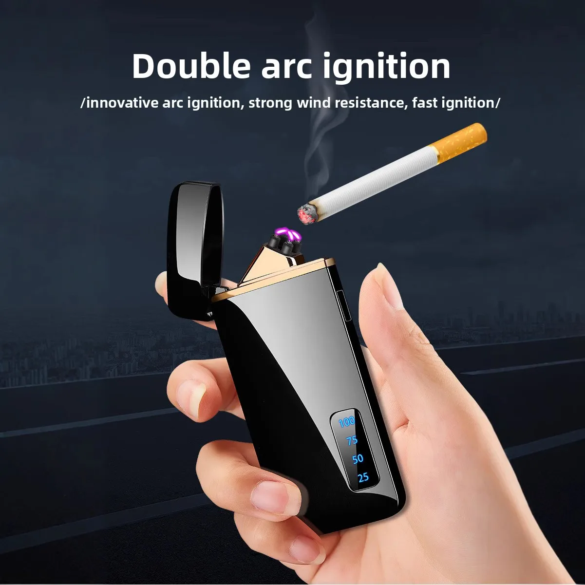 

Creative double arc lighter with power display function USB charging windproof personalized gift