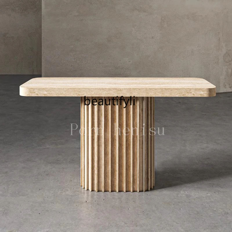 

Natural marble entrance table designer light luxury household wall travertine entrance table
