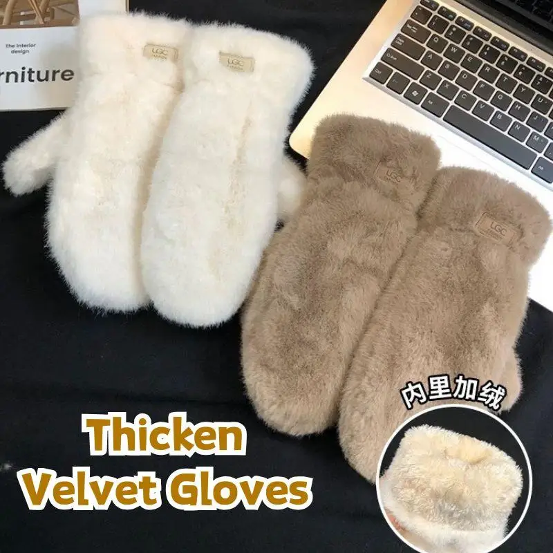 الشتاء تقليد قفازات فرو المنك رشاقته قفازات مخملية في الهواء الطلق يندبروف الدافئة طبقة مزدوجة القفازات الصلبة زائد قفازات الكشمير #1