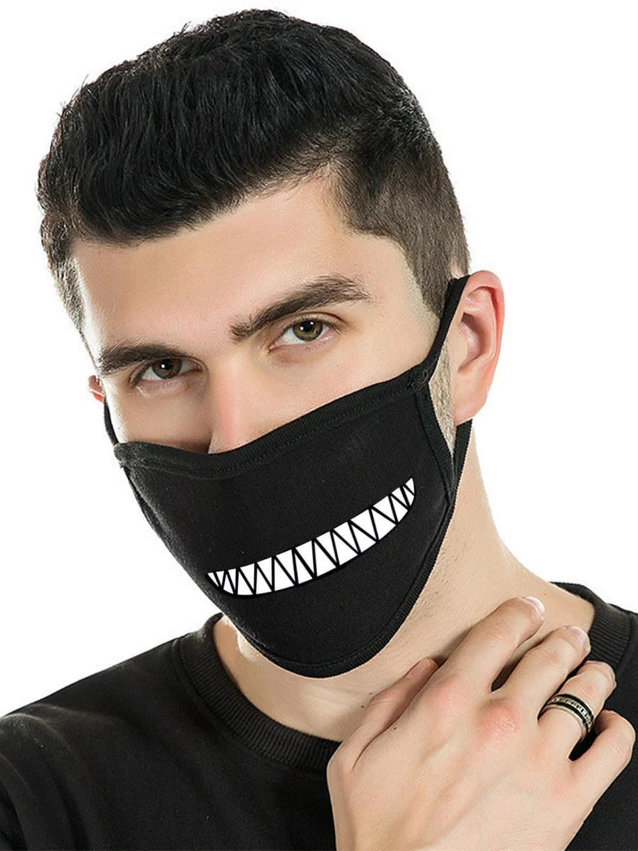 Grappige Uitdrukking Creatieve Anime Party Mond Gezichtsmasker Voor Mond Zwart Unisex Kpop Rijden Stofdicht Ademend Kawaii Schattig Masker