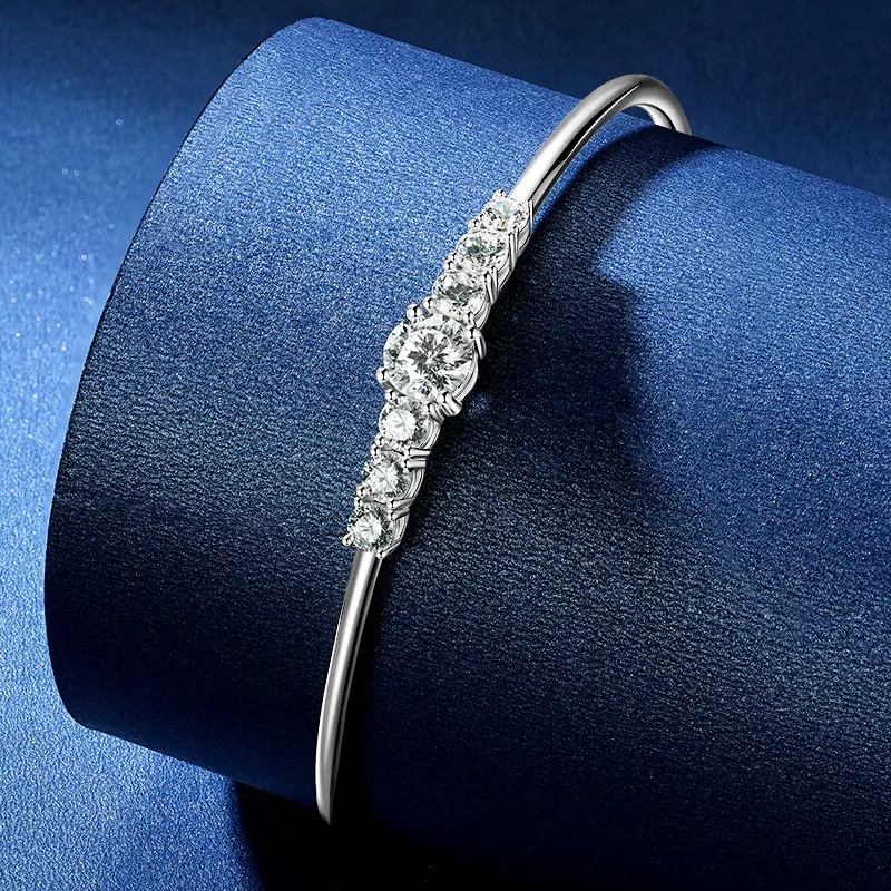 IOGOU 2026 Opening Bangle Cuff 6.5mm 1ct D Color Moissanite Bracelet for Women 925 Silver Certified Fine Jewelry Valentine Gift