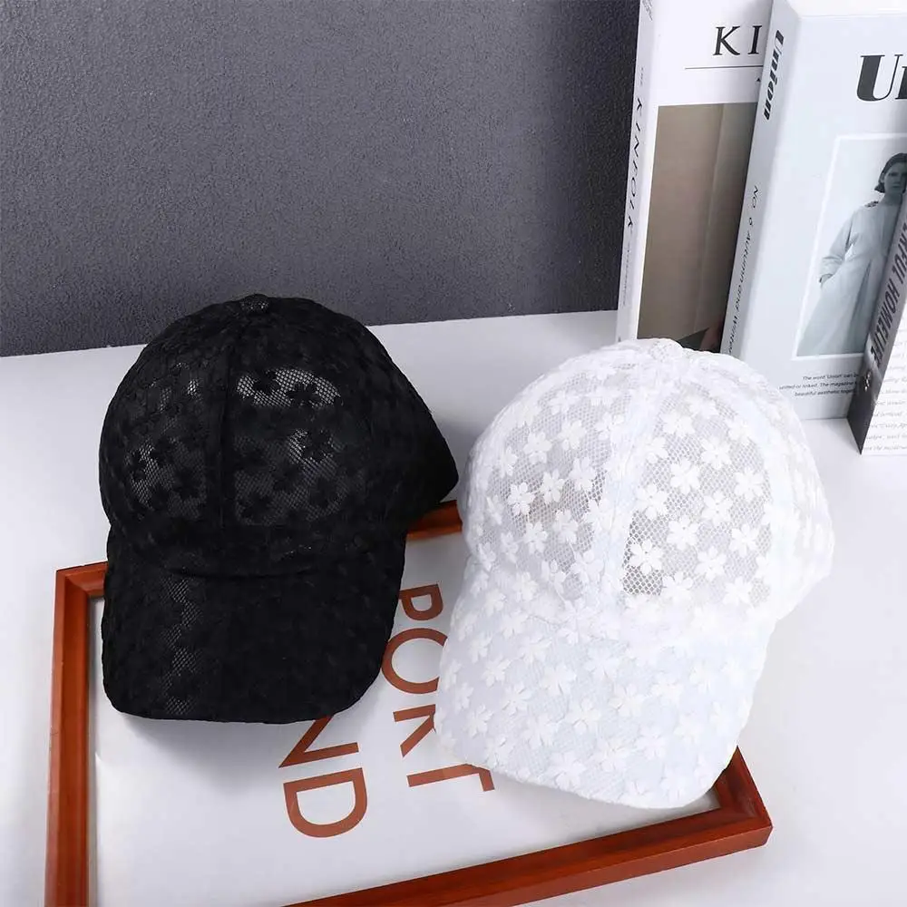 Breathable Adjustable Girls Outdoor Hip Hop Korean Mesh Hat Visors Cap Flower Baseball Cap Lace