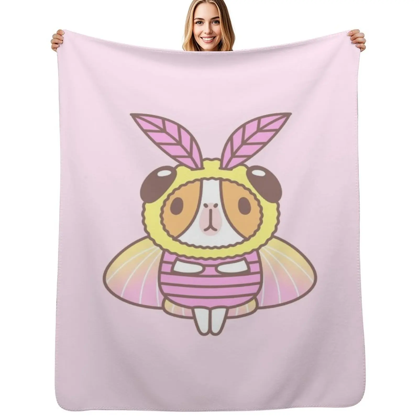 Guinea pig in Rosy Maple Moth Costume Throw Blanket Cute Cute Plaid Custom warm winter Vintage Luxury Thicken Blankets