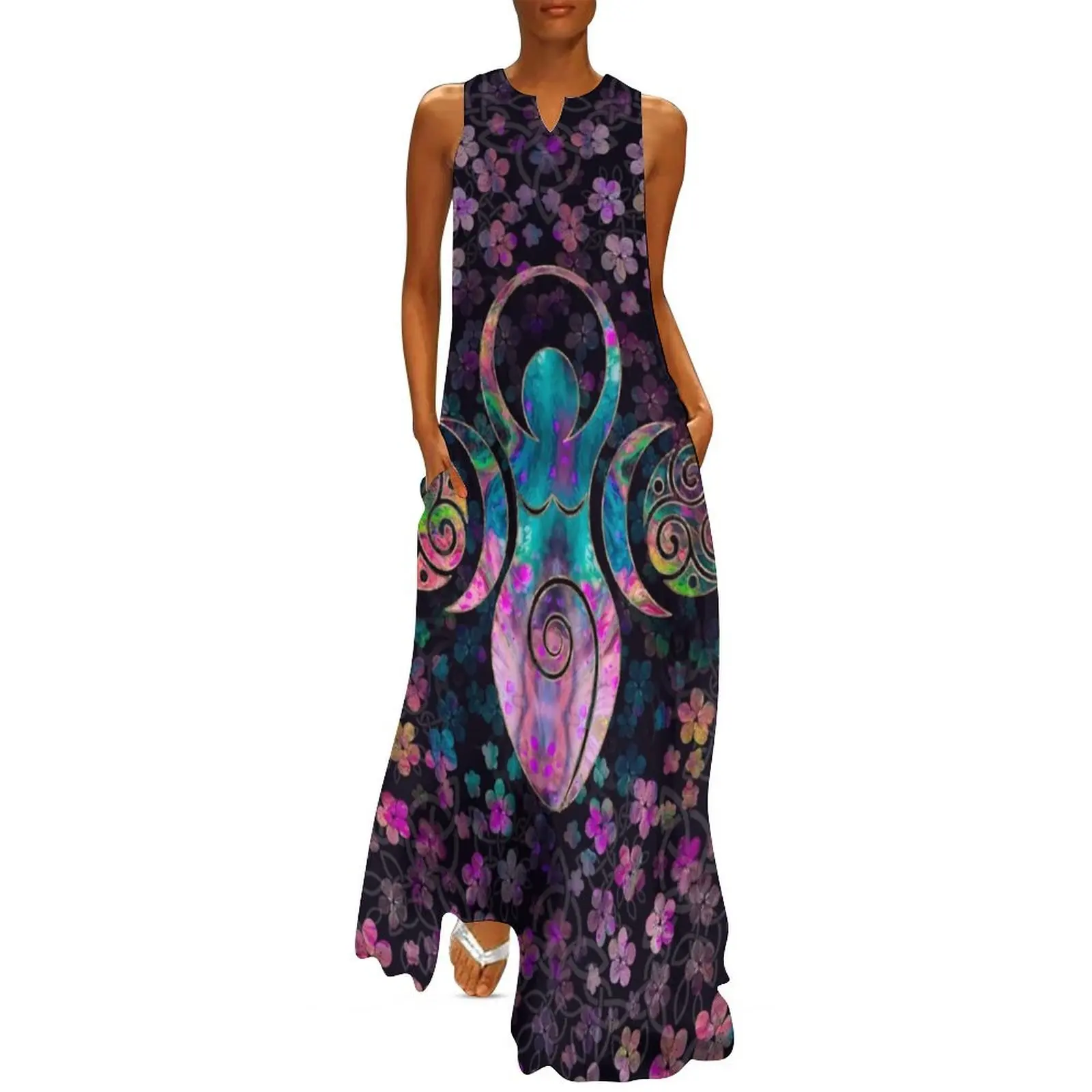 

Goddess Triple moon with triskele Long Dress clothes for women Beachwear