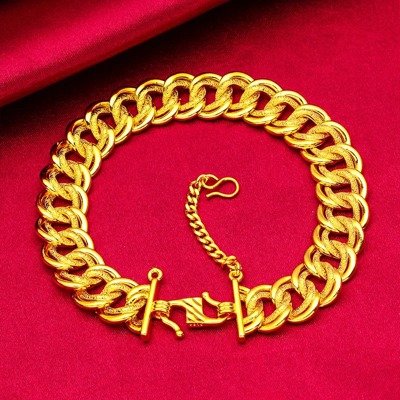 Flat Boss Bracelet Women's 24K Gold AU999 - Matte finish pure gold flat bracelet, full of retro texture, showing low-key luxury