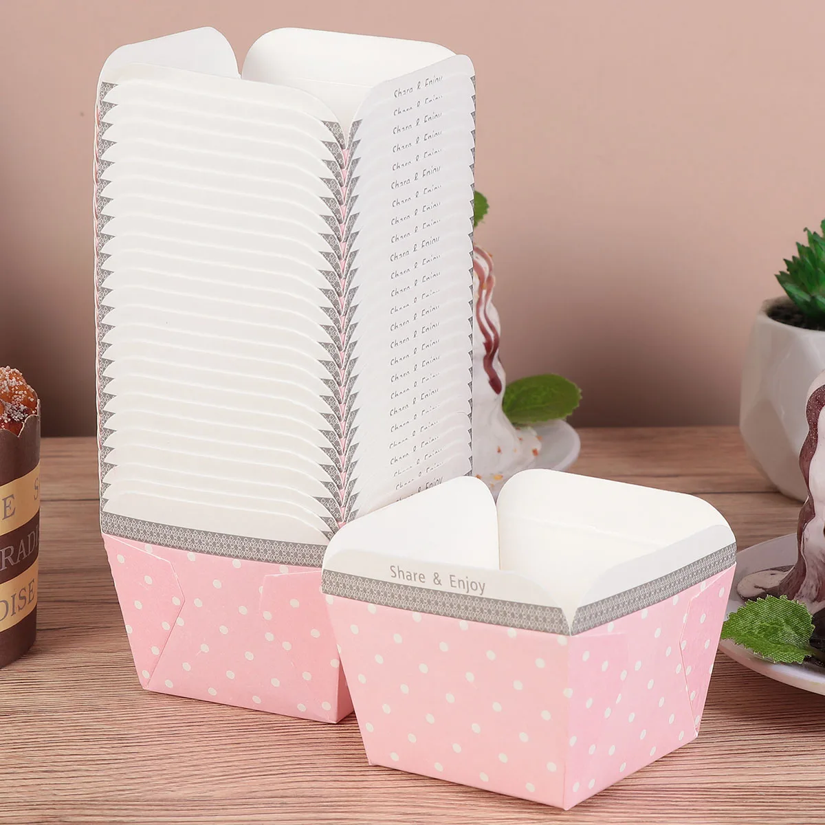 

100 Pcs High Temperature Resistant Cake Cups Disposable Paper Dessert Bowls Mini Loaf Snack Baking Pink Xmas Graduation Party