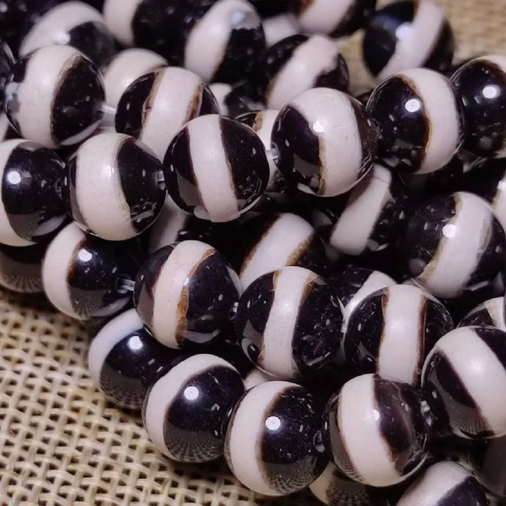 Black and white round agate line pharmacist Tianzhu Dzi round bead necklace bracelet DIY matching beads