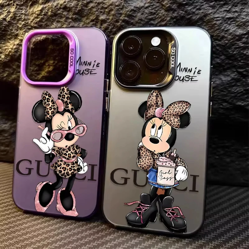 Funda mate con estampado de leopardo Minnie para iPhone 17 16 15 14 13 12 11 Pro Max 17 Air 16E, funda trasera a prueba de golpes