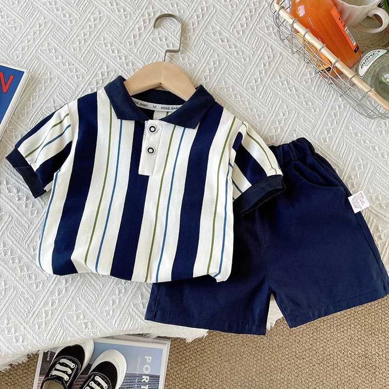 New Baby Boy Clothes Summer Children Suit Causal striped polo T- Shirt +Shorts 2Pcs/Set Infant Kids Fashion Toddler Tracksuits