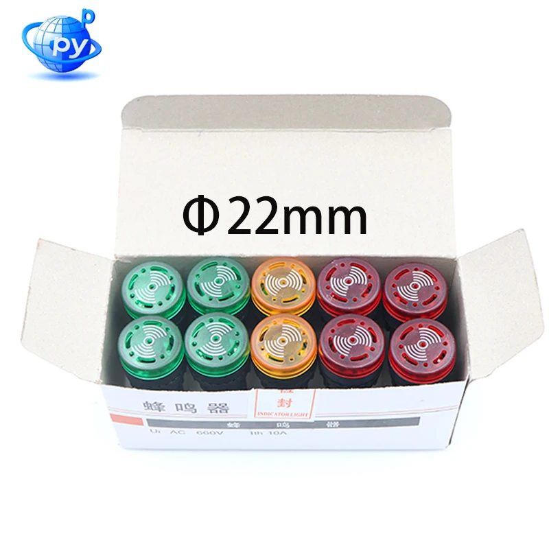 

10Pcs AD16 22mm Industrial LED Signal Light with Buzzer Alarm -Color Red/Green/Yellow DC12V DC 24V AC 220V for Control Panel