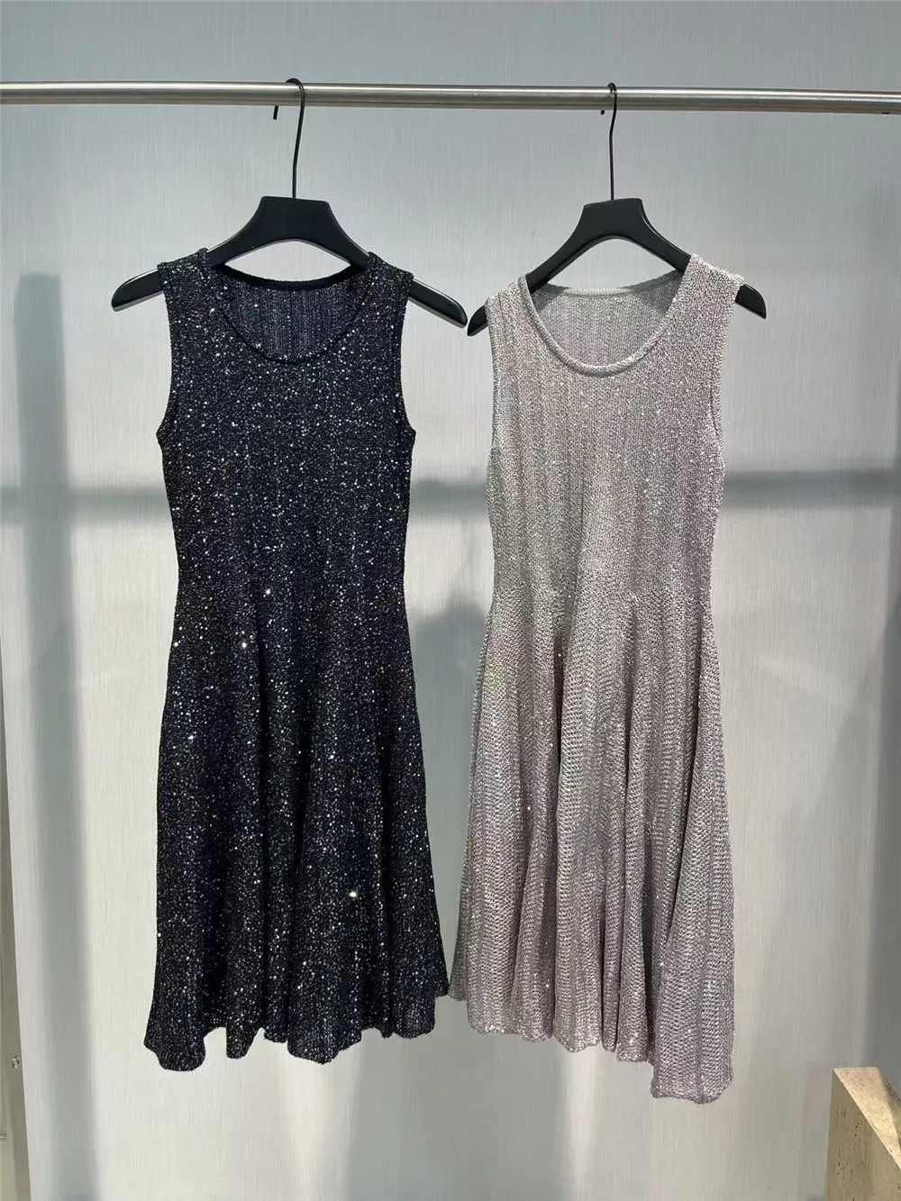 

Shiny Sequined Yarn Sleeveless Vest Dress Summer Slim fit A-Line Skirt