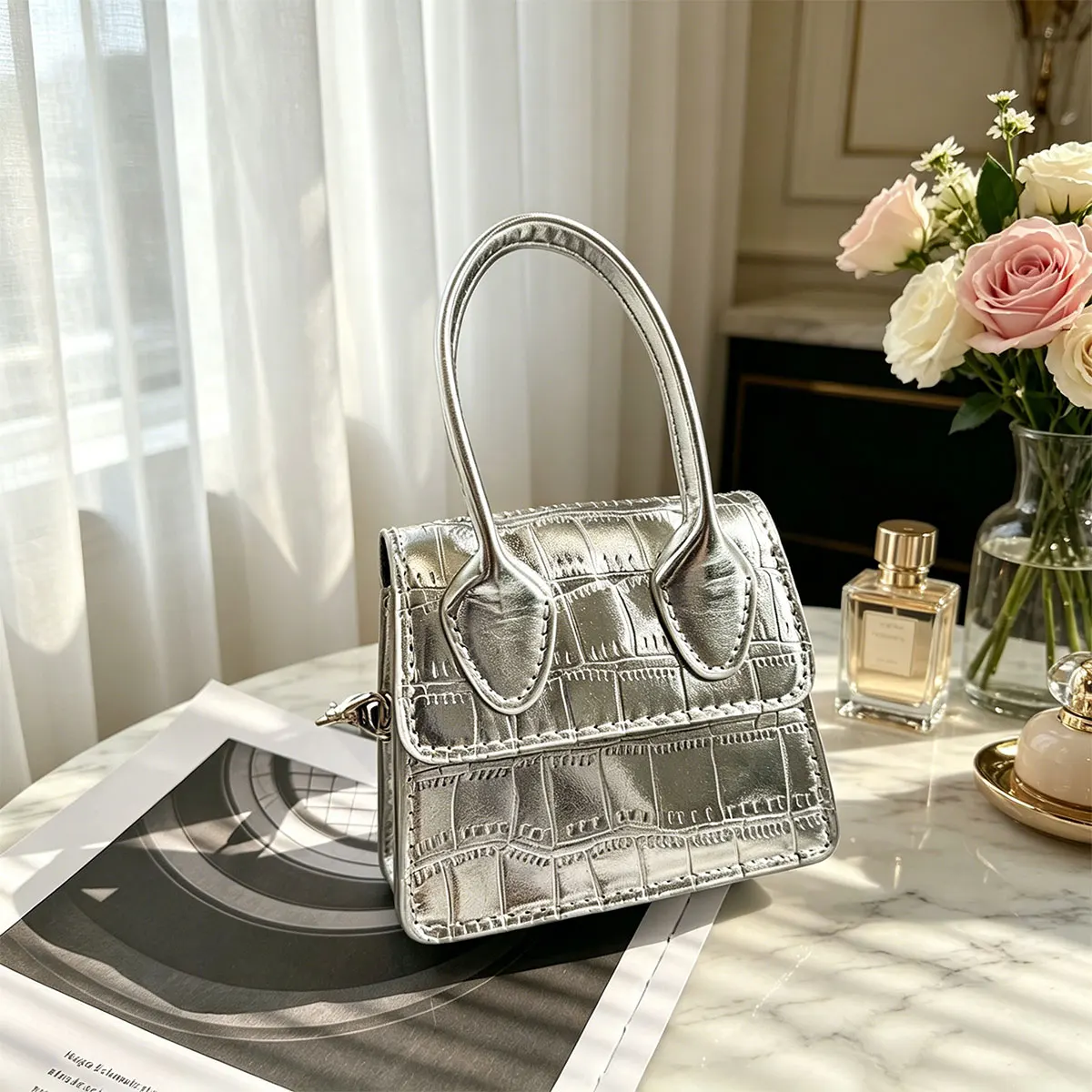 

Fashionable Candy Colored Stone Patterned Shiny Small Square Bag Mini Shoulder Bag Crossbody Bag Suitable for Commuting Banquets