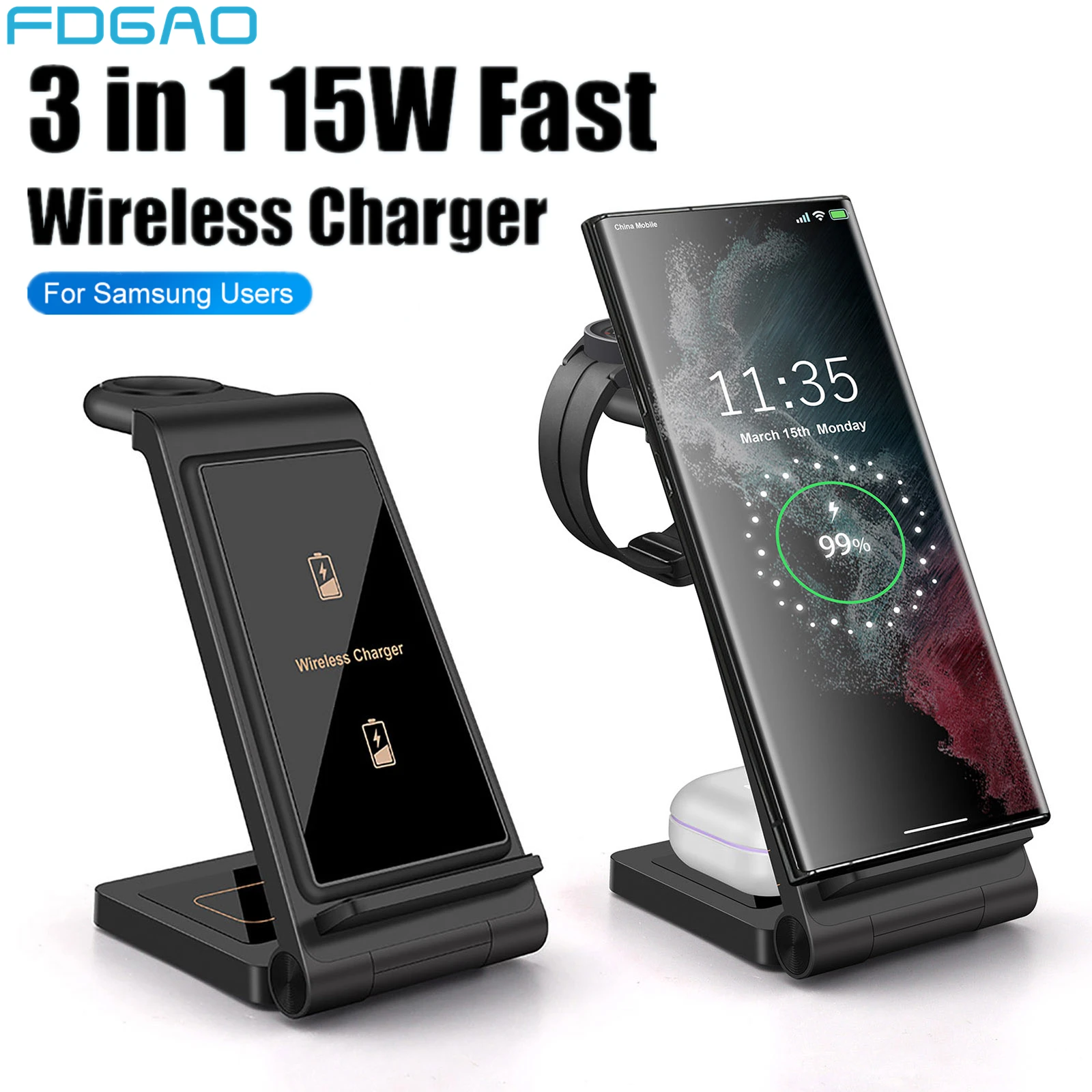 

3 in 1 Wireless Chargers Stand Fast Charging Station for Samsung Z Fold Flip 4 S24 S23 S22 Galaxy Watch 5 Pro 4 3 Active 2 Buds