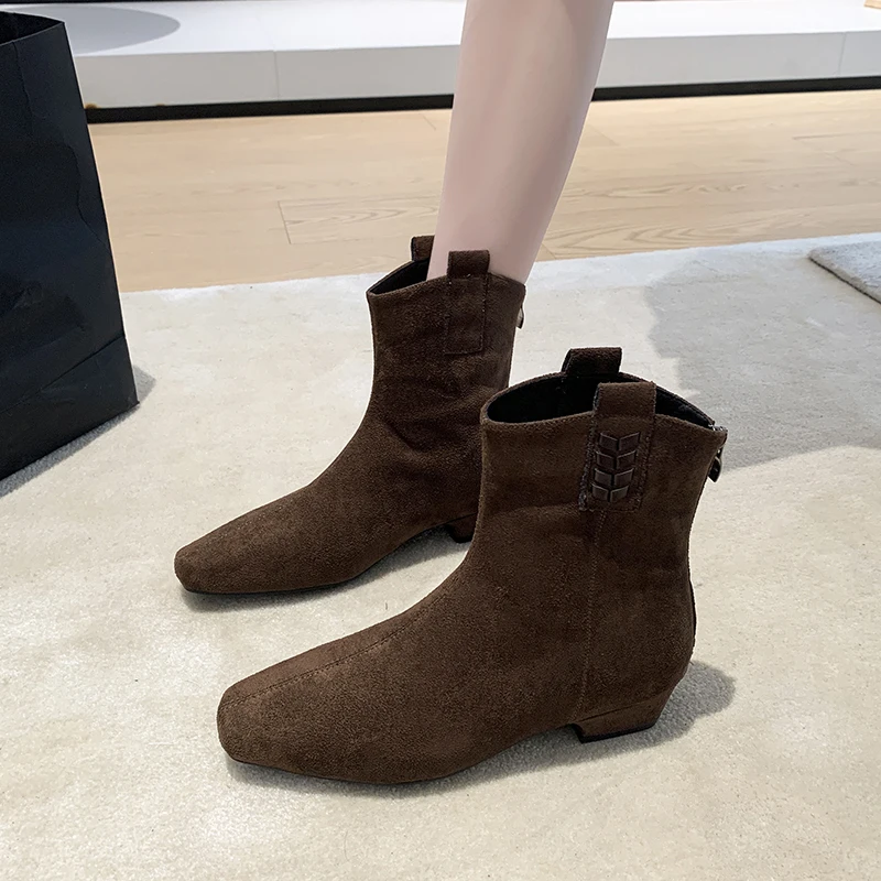 Suede Ankle Boots for Women Flats Elegant Shoes Woman 2026 Trend Winter Goth Gladiator Casual Snow Motorcycle Botas De Mujer