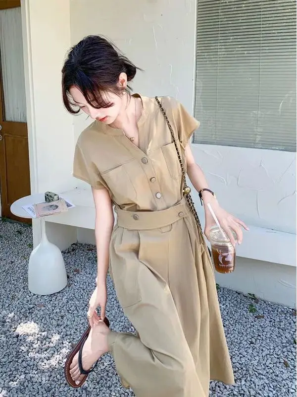 

Женская летняя юбка А-силуэта средней длины цвета хаки больших размеров, утягивающая талию, скрывающая недостатки фигуры, для повседневной носки