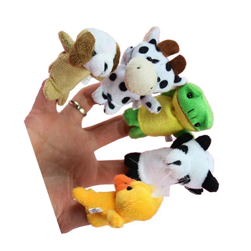 10 pçs fantoche de dedo brinquedo de pelúcia dos desenhos animados 7cm bonecas animais role play contar história adereços brinquedos educativos para crianças bebê