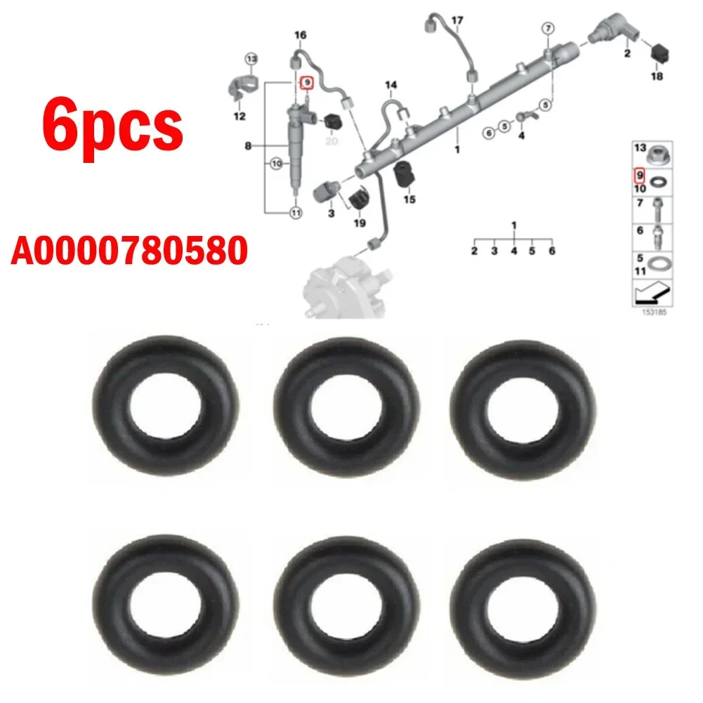 6pcs Diesel Injector Leak-Off Pipe Seal O-Ring For BMW 5 For Mercedes A0000780580 Fuel Injector Leak Off Seal O Ring Gaskets