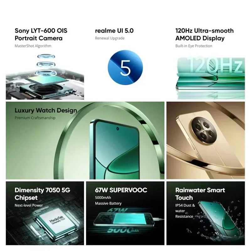 هاتف ذكي Realme 12 Plus 5G مقاس 6.67 بوصة 120 هرتز شاشة OLED فائقة النعومة MediaTek Dimensity 7050 50MP كاميرا سوني 67 وات SUPERVOOC NFC #2