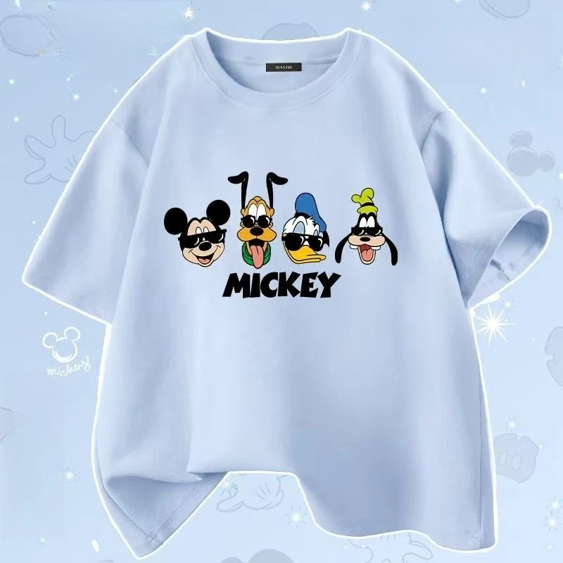 

Женская повседневная футболка с принтом Микки, новинка лета 2026, 100% хлопок, свободный крой, стандартная длина, дышащая, мягкая, с коротким рукавом и круглым вырезом