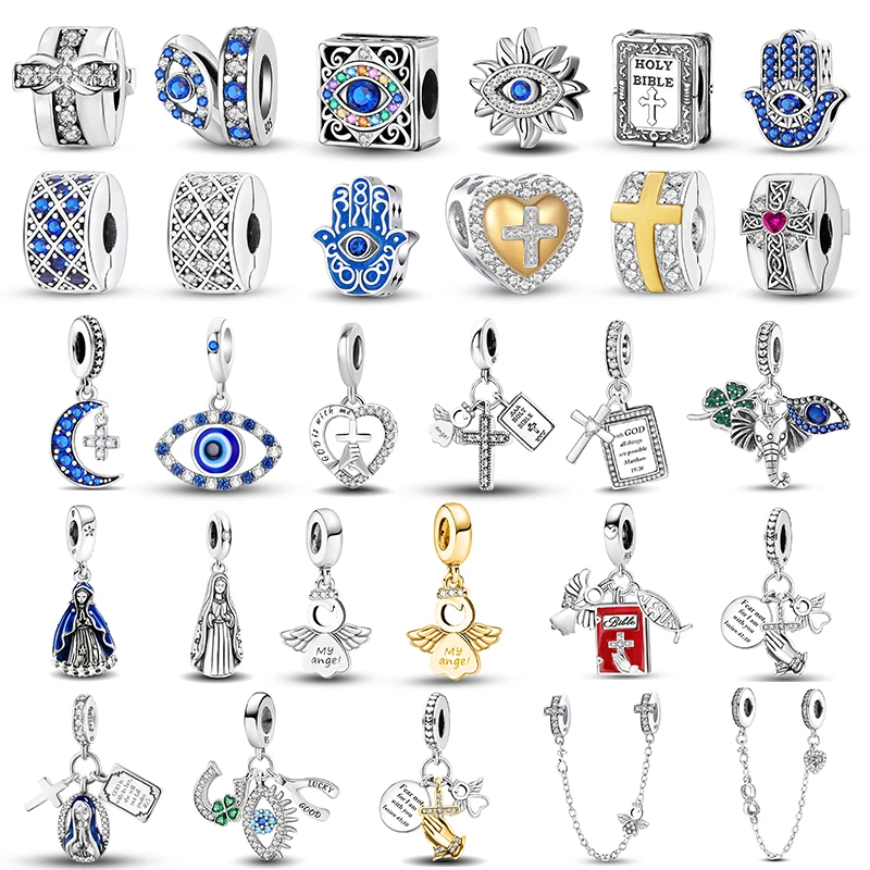 925er Sterlingsilber, der Kreuz, Engel, Bibel, Teufelsauge, passend für DIY-Charms, Perlen, Halsketten, Geschenk, hochwertiger edler Schmuck