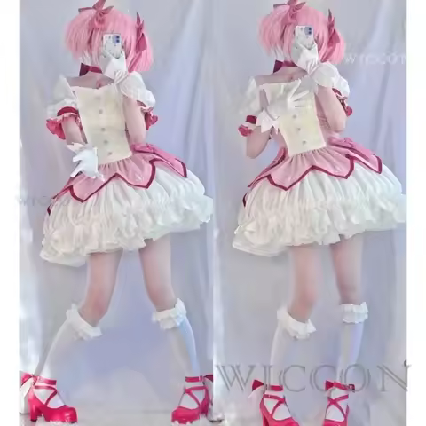 Puella Magi Madoka Magica Cosplay Costume Wig Petticoat Shoes Kaname Madoka Pink Short Ball Dress Halloween Party Uniform Outfit