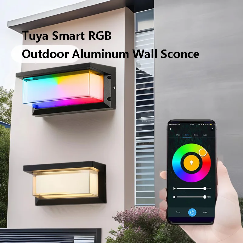 

Outdoor Tuya Smart RGB Aluminum Wall Sconce Waterproof Garden Balcony Courtyard Wall Light Double Acrylic Lampshade Porch Light