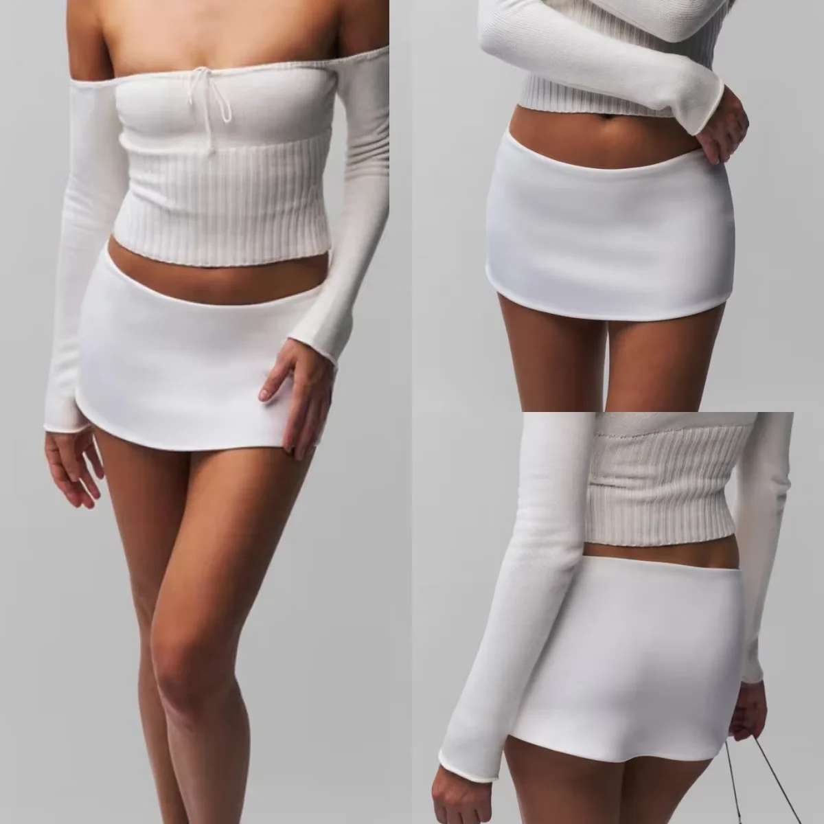 Guz Girls' Bodycon Skirt, White Mini Skirt, Sexy Women's Short Skirt, Low-Waist Sexy Skirt with Built-In Safety Shorts, Figure-Flattering Short Skirt, Spicy Girl Skirt with Shorts