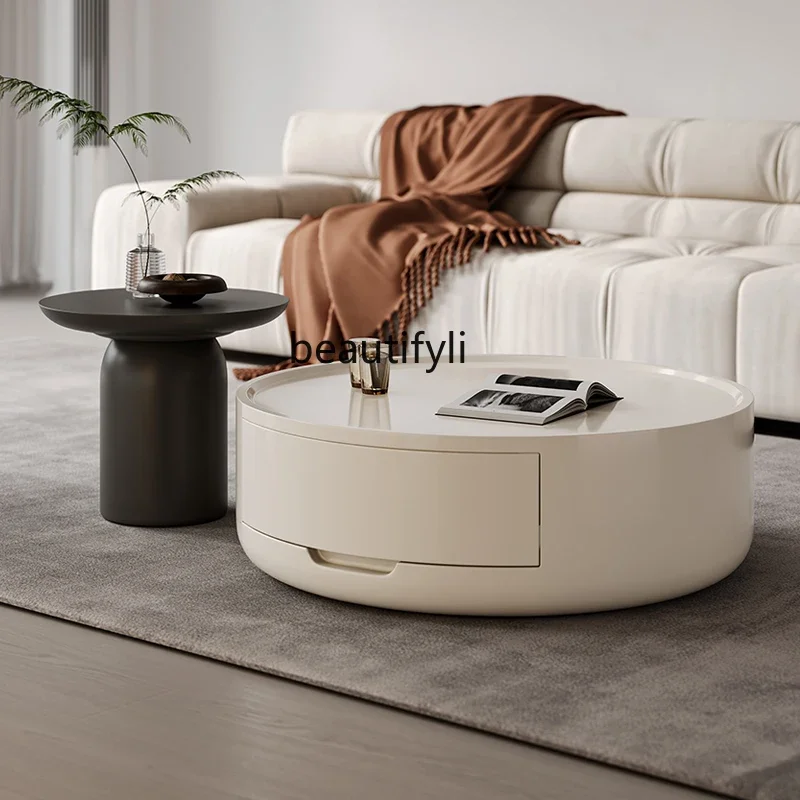 X Cream Style Round Coffee Table Set for Living Room, Small Apartment, Minimalist High