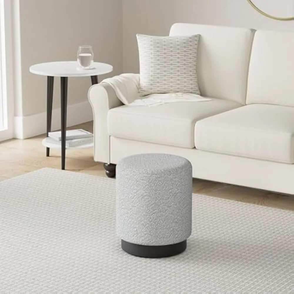 

Round Boucle Ottoman Foot Stool | Soft Compact Padded Vanity Stool | Great for The Living Room
