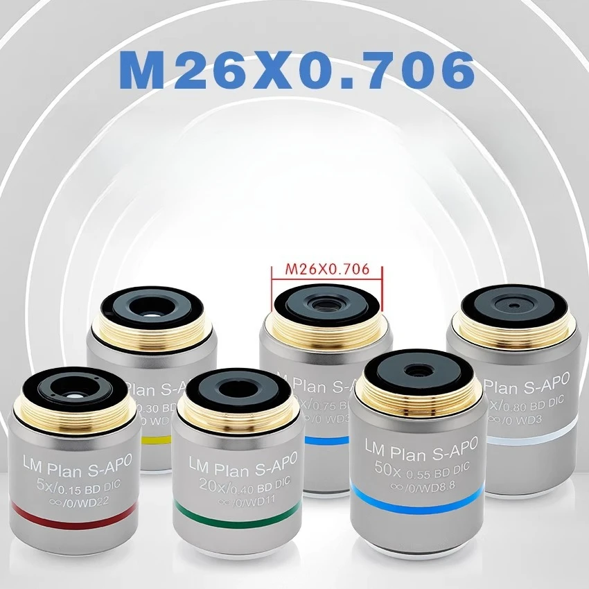 Objectif métallurgique longue Distance de travail, infini corrigé, champ sombre brillant, filetage BD DIC M26 pour Microscope