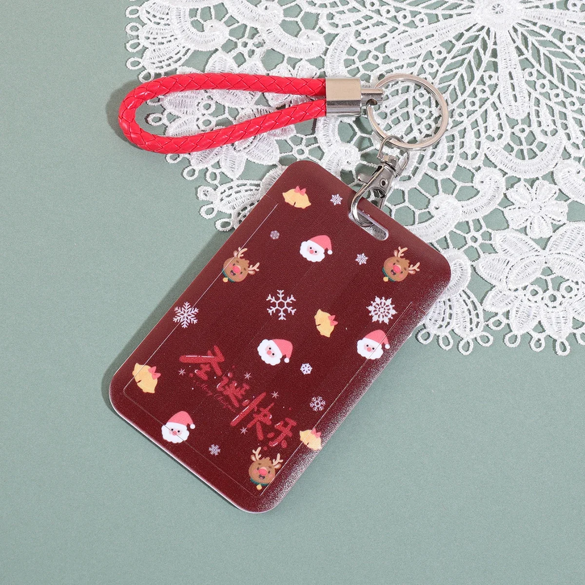 Tarjeteros navideños con diferentes estampados, cuerda de cuero portátil, tarjeta de identificación, nota de almacenamiento de tarjetas de visita, 1 ud.