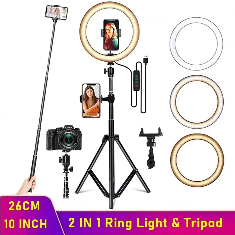 Anillo De Luz LED regulable Para Selfie, lámpara De relleno Para cámara De teléfono con trípode, Para vídeo De maquillaje en vivo, Aro De Luz Para Hacer Tik Tok