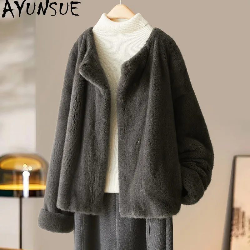 

Шуба женская AYUNSUE из натурального меха норки, роскошная зимняя теплая меховая куртка, новинка в категории верхней одежды, стильная одежда для женщин