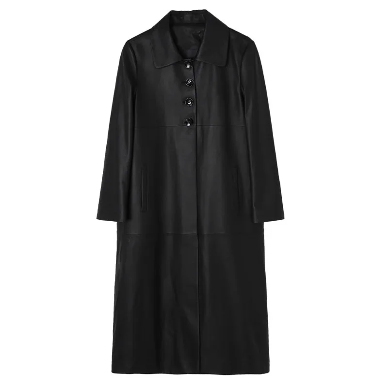 

2026 Trendy Women Genuine Leather Trench Coat Long Lamb Skin